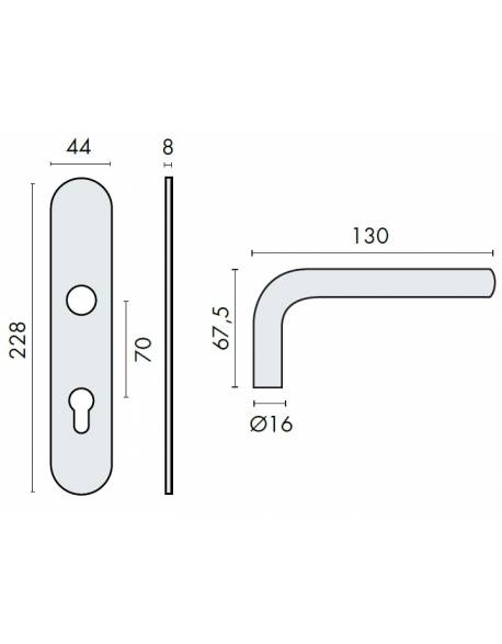 Paire de béquilles sur plaque LOGINOX C 16 mm fonction clé I, inox poli