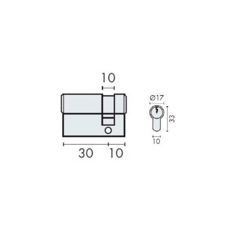 Demi-cylindre européen EXS 1000 30x10, nickelé mat 3 clés