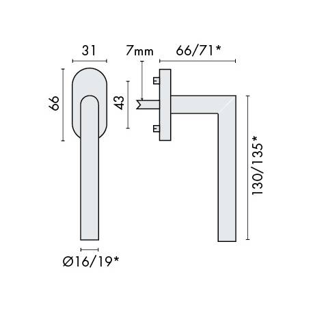 Béquille de fenêtre L90° modèle Project 05, . Inox brossé 304