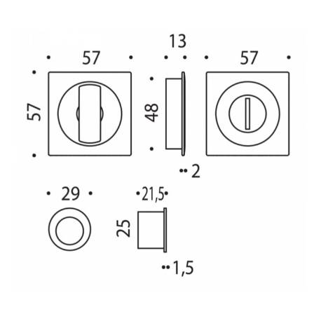 Cuvette encastrée MOOD Q carré 57 mm sans serrure ,C07 rouge framboise