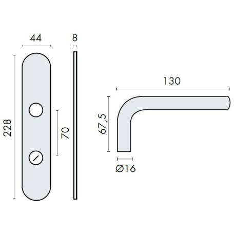 Paire de béquilles sur plaque LOGINOX C 16 mm fonction WC, inox poli