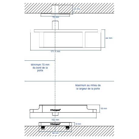 Ensemble pivots ST ONE A/TP70 Fx + plaques rectangulaires inox avec arrêt 0&90°
