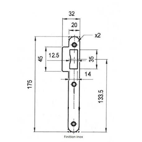 Gâche simple empennage pour serrure EXS inox
