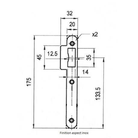Gâche simple empennage pour serrure EXS aspect inox