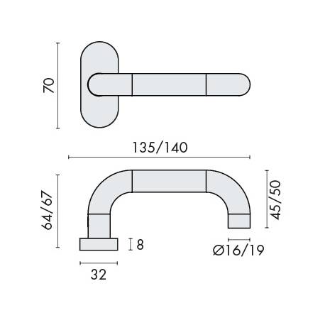 Paire de béq. sur rosaces ovales, modèle U16 mm Project 03. Inox brossé 304