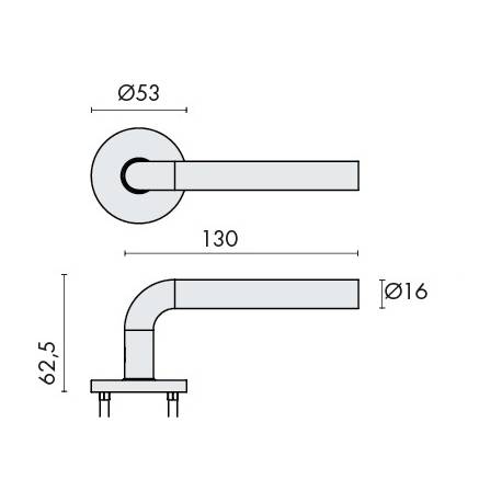 Paire de béq. sur rosaces rondes à visser, L16 mm Project 01. Inox brossé 304