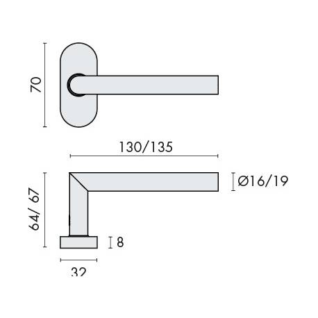 Paire de béq. sur rosaces ovales, modèle L90°16 mm Project 05. Inox brossé 304