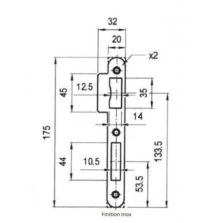 Gâche double empennage pour serrure EXS inox