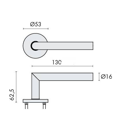 Pr de béq. sur rosaces rondes à visser, L90° 16 mm Project 05. Inox brossé 304