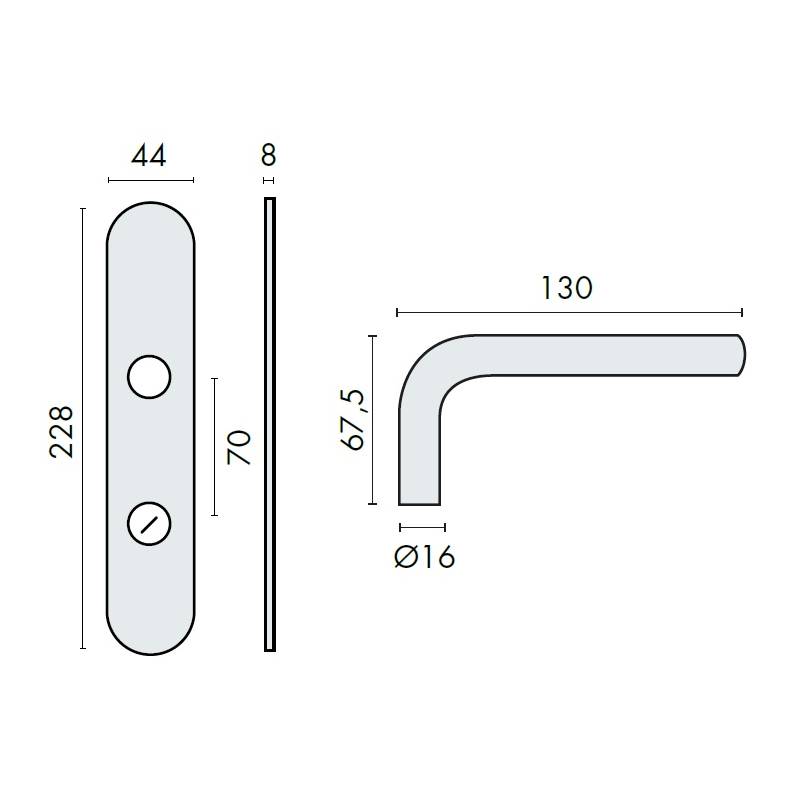 Paire de béquilles sur plaque LOGINOX C 16 mm fonction WC, inox brossé