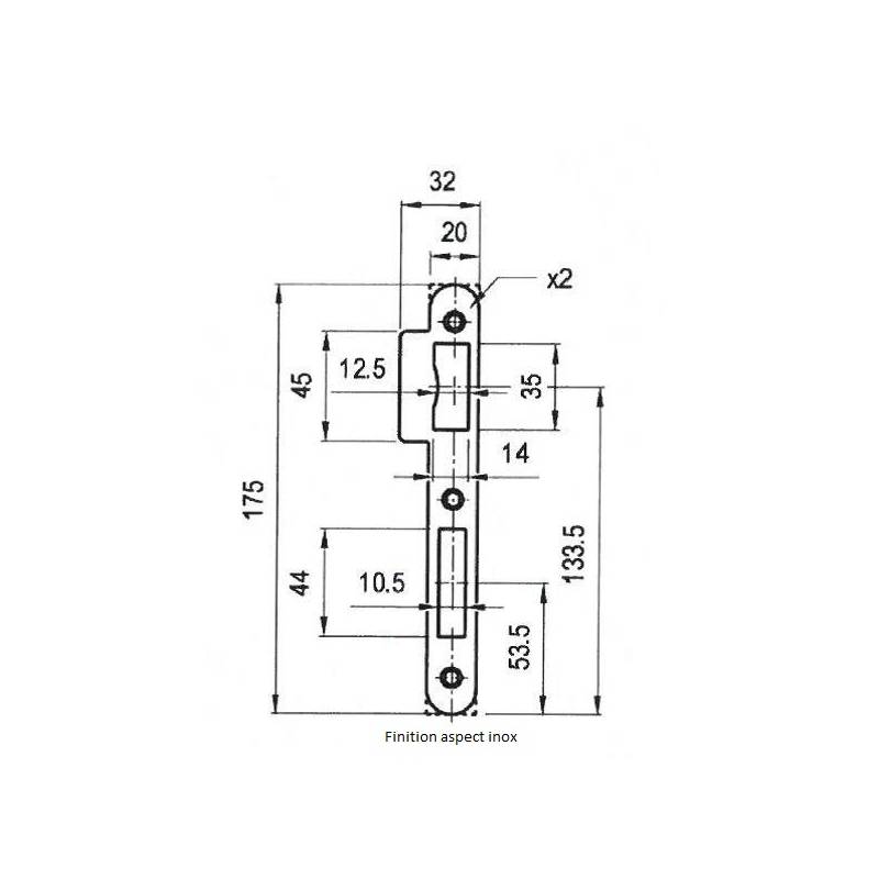 Gâche double empennage pour serrure EXS aspect inox