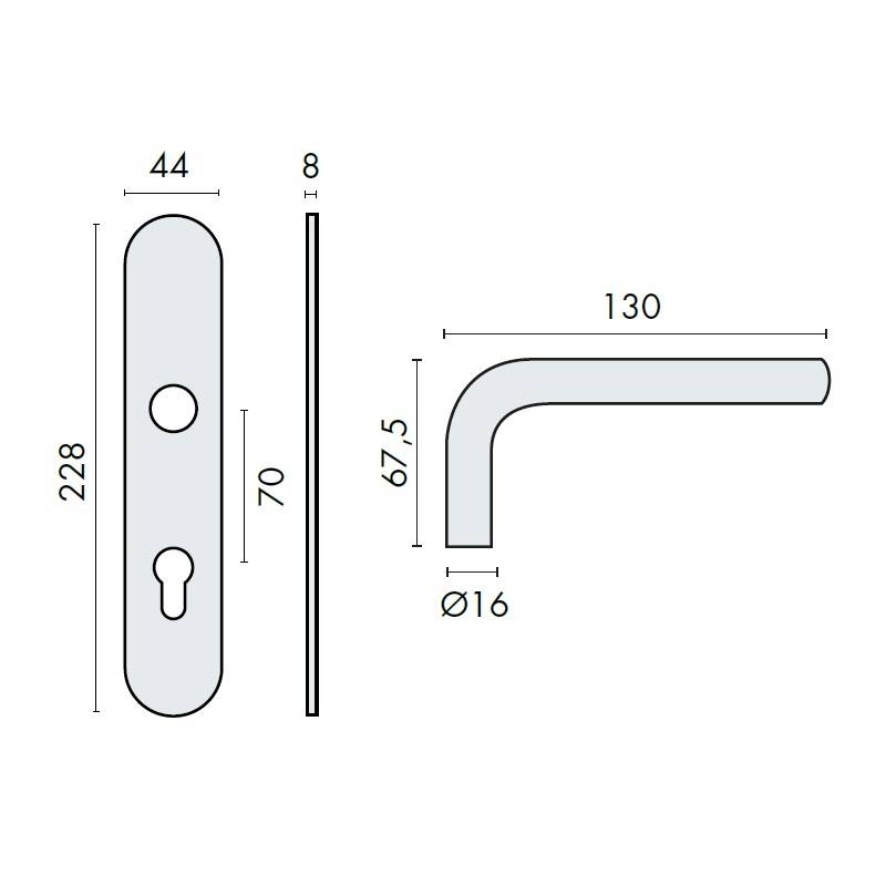 Paire de béquilles sur plaque LOGINOX L 16 mm fonction clé I, inox brossé 304