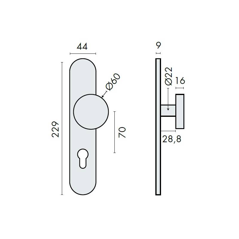 Bouton fixe déporté sur plaque LOGINOX fonction clé I, inox brossé 304