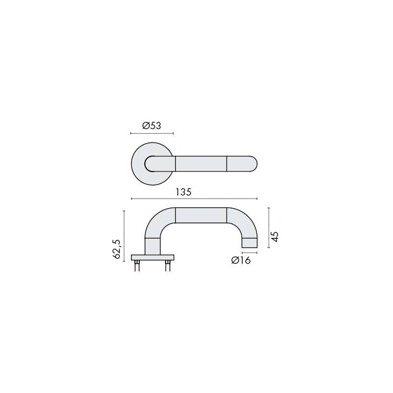 Paire de béq. sur rosaces rondes à visser, U16 mm Project 03. Inox brossé 304