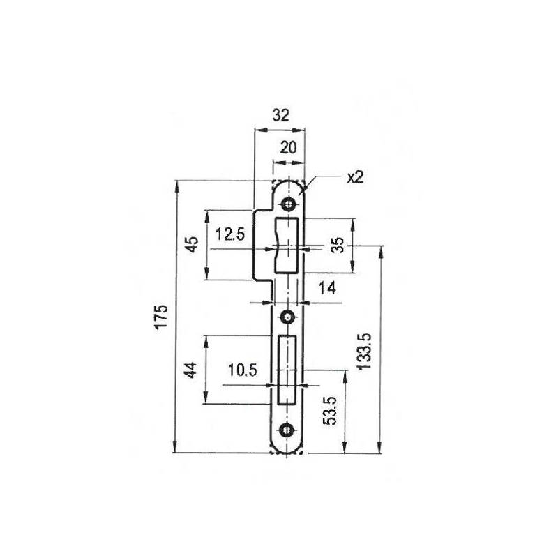Gâche double empennage pour serrure EXS noire