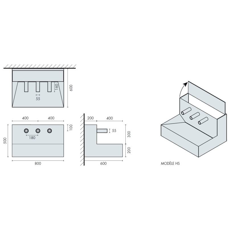 Lavabo Supertris HS en corian comprenant Savon, eau et sèche mains éléctr.