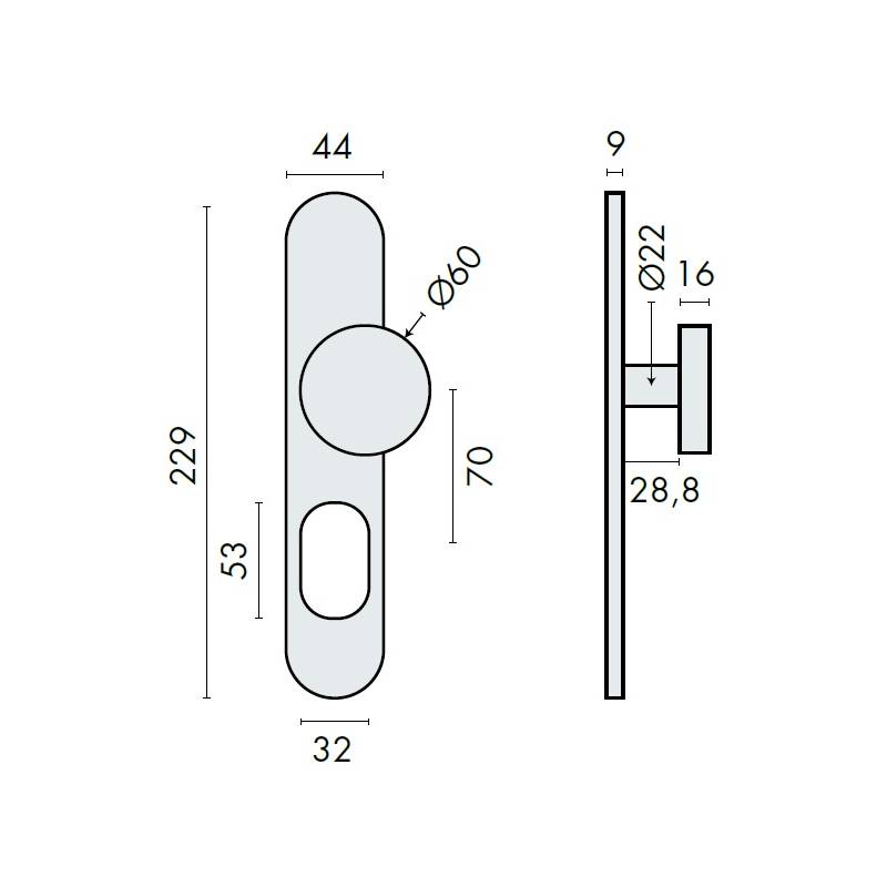 Bouton fixe déporté sur plaque LOGINOX pour cylindre A2P**, inox brossé 304