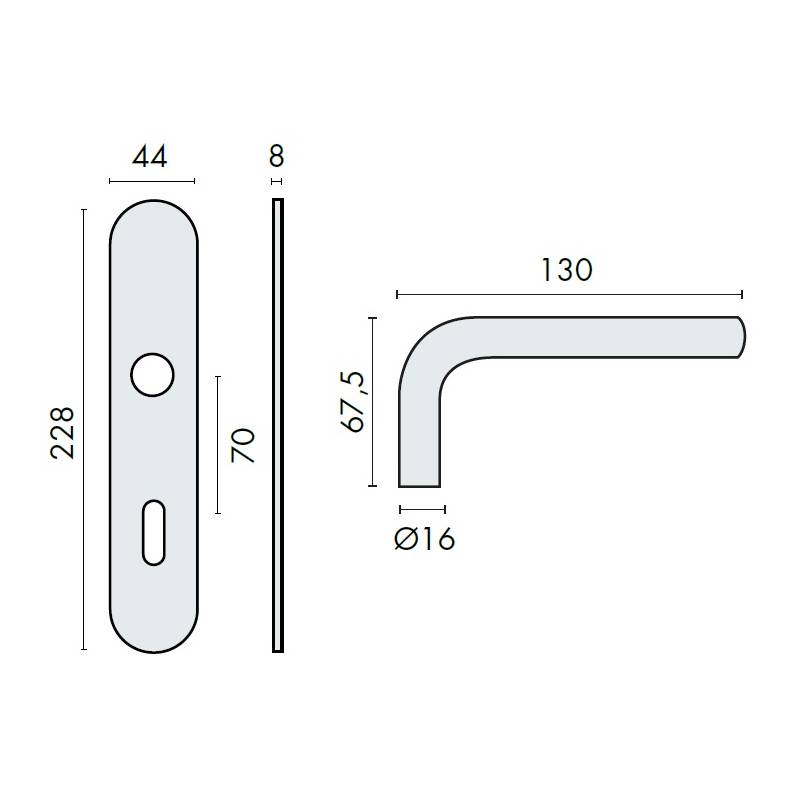 Paire de béquilles sur plaque LOGINOX L 16 mm fonction clé L, inox brossé 304