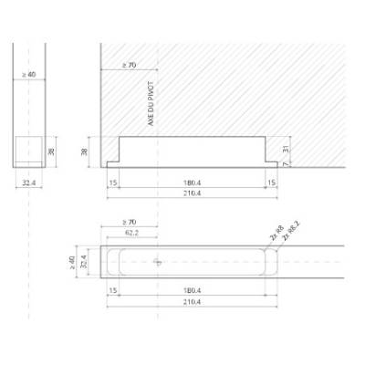 Ensemble pivots ST ONE A/TP70 Fx + plaques rectangulaires inox avec arrêt 0&amp;90°