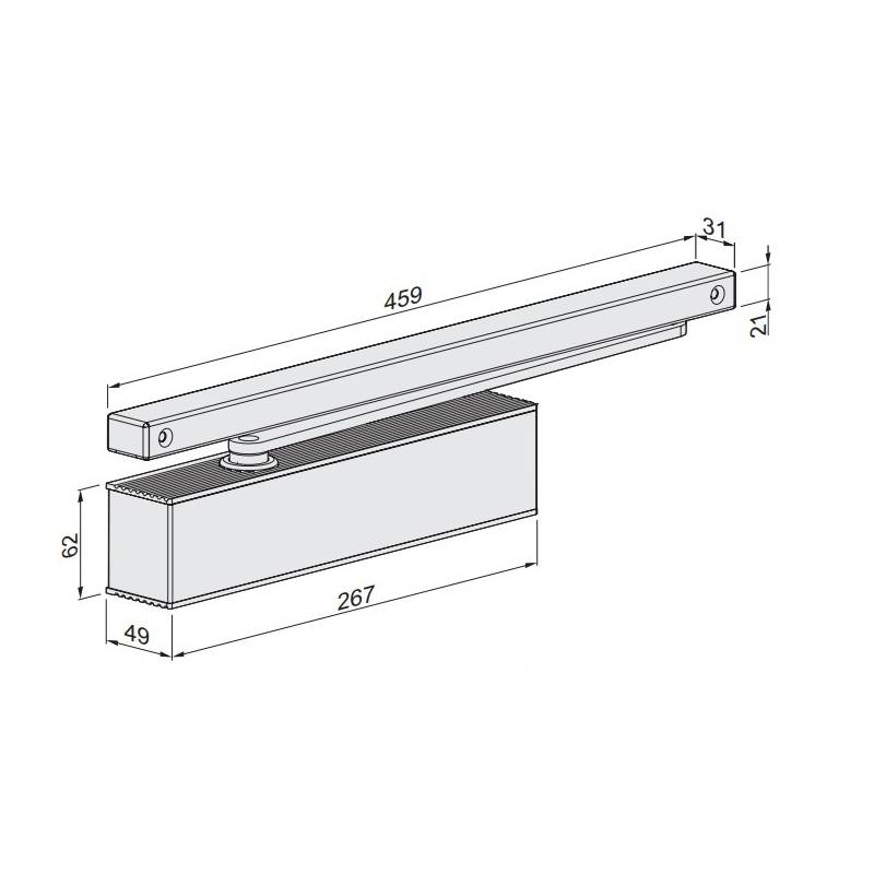 Ferme-porte EXS 620, capot 3 côtés inox, force 2-5, argent