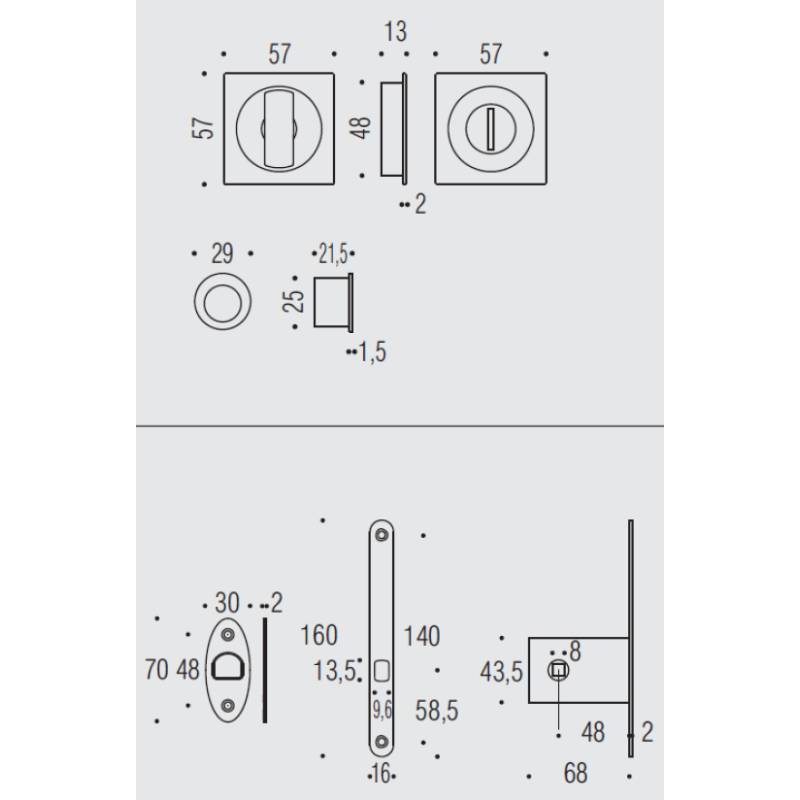 Cuvette encastrée OPEN SQ avec serrure, carrée 57 mm,grafite mat