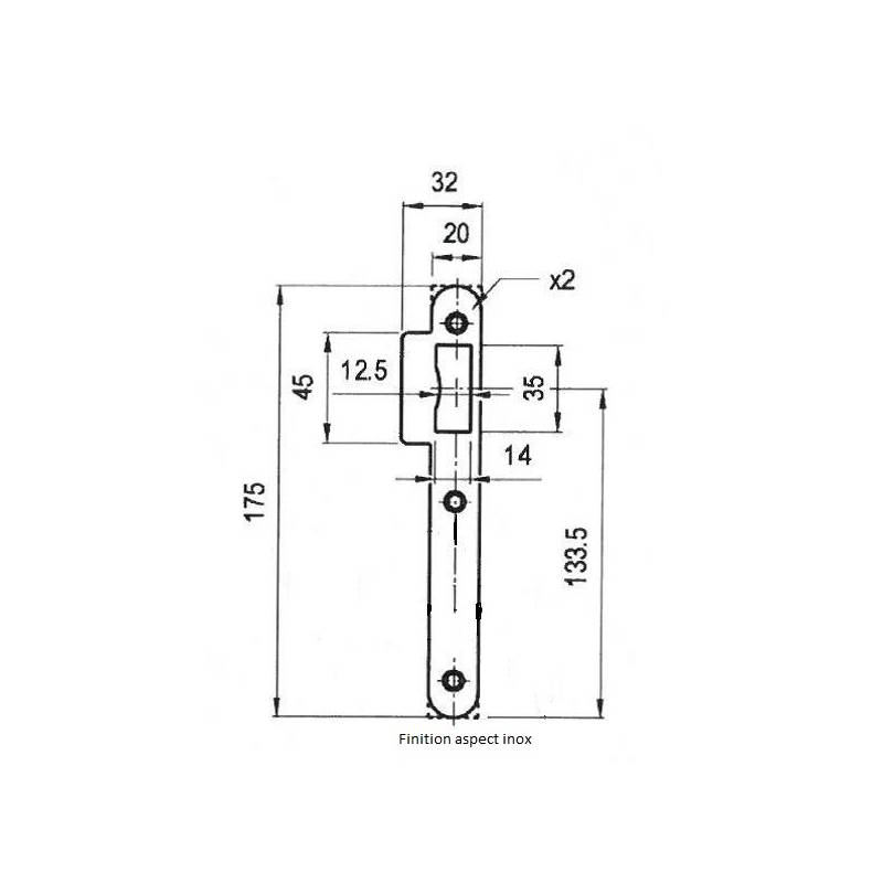 Gâche simple empennage pour serrure EXS aspect inox