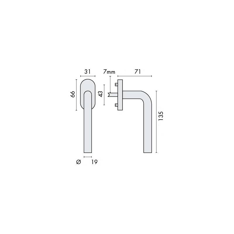 Béquille de fenêtre L19 mm modèle Project 02, . Inox brossé 304