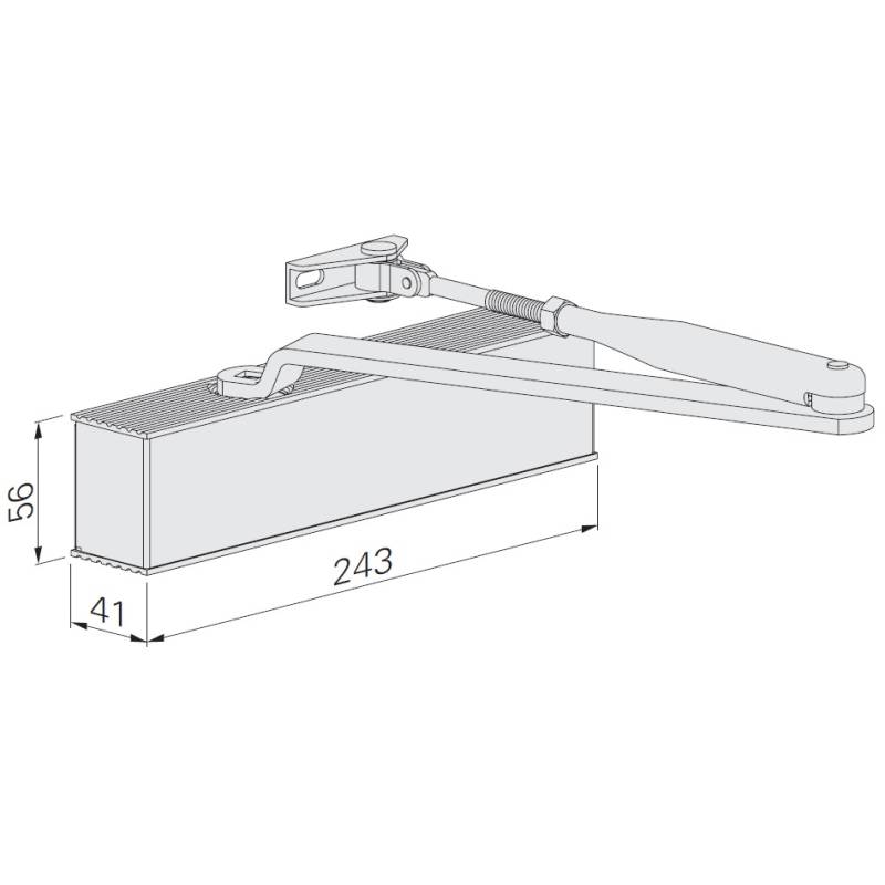 Ferme-porte EXS 200 bras compas, capot 3 côtés inox, force 2/3/5, argent