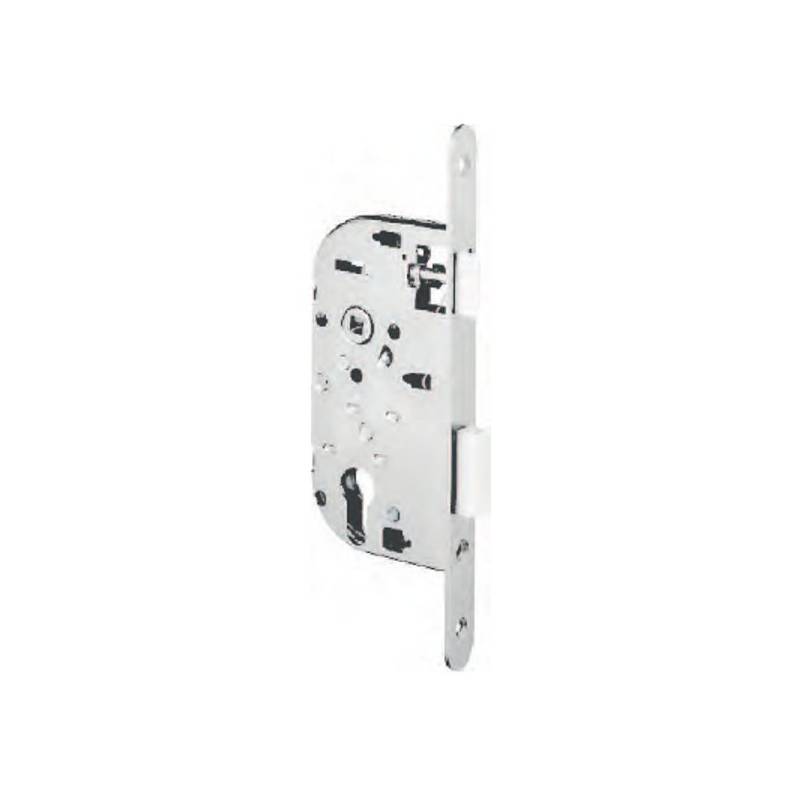 Serrure EXS 14, cylindre européen axe 50 mm NF bouts ronds aspect inox