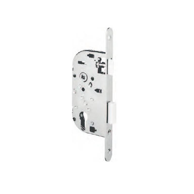 Serrure EXS 14, cylindre européen axe 50 mm NF-QC bouts ronds aspect inox