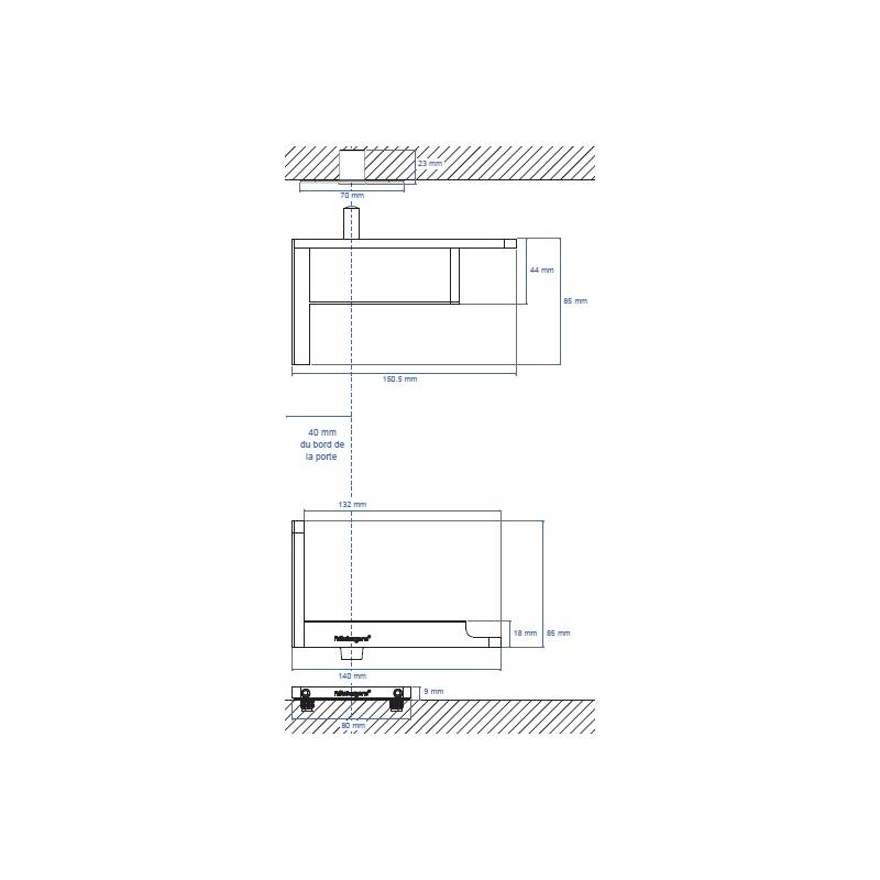 Ensemble pivot système ST ONE/TP40 18mm  plaque rectangulaire inox