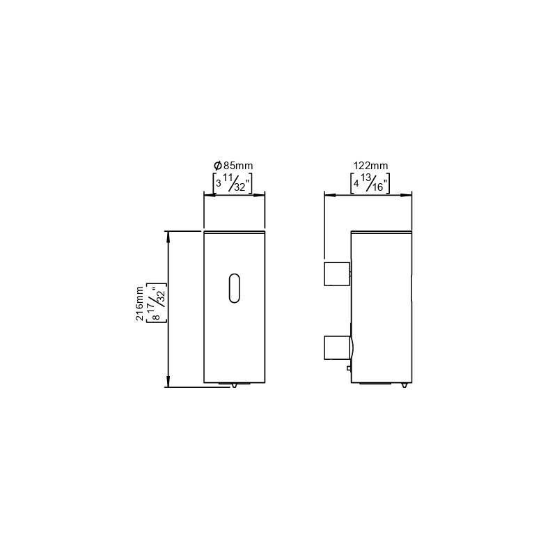 Distributeur de savon mural automatique Ø 85x216 mm, 350 ml, inox brossé 316