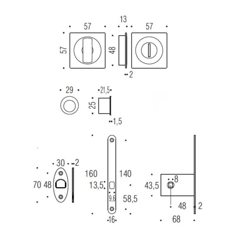 Cuvette encastrée OPEN SQ avec serrure, carrée 57 mm,grafite mat